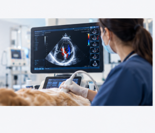 Exame de ecocardiograma em cão